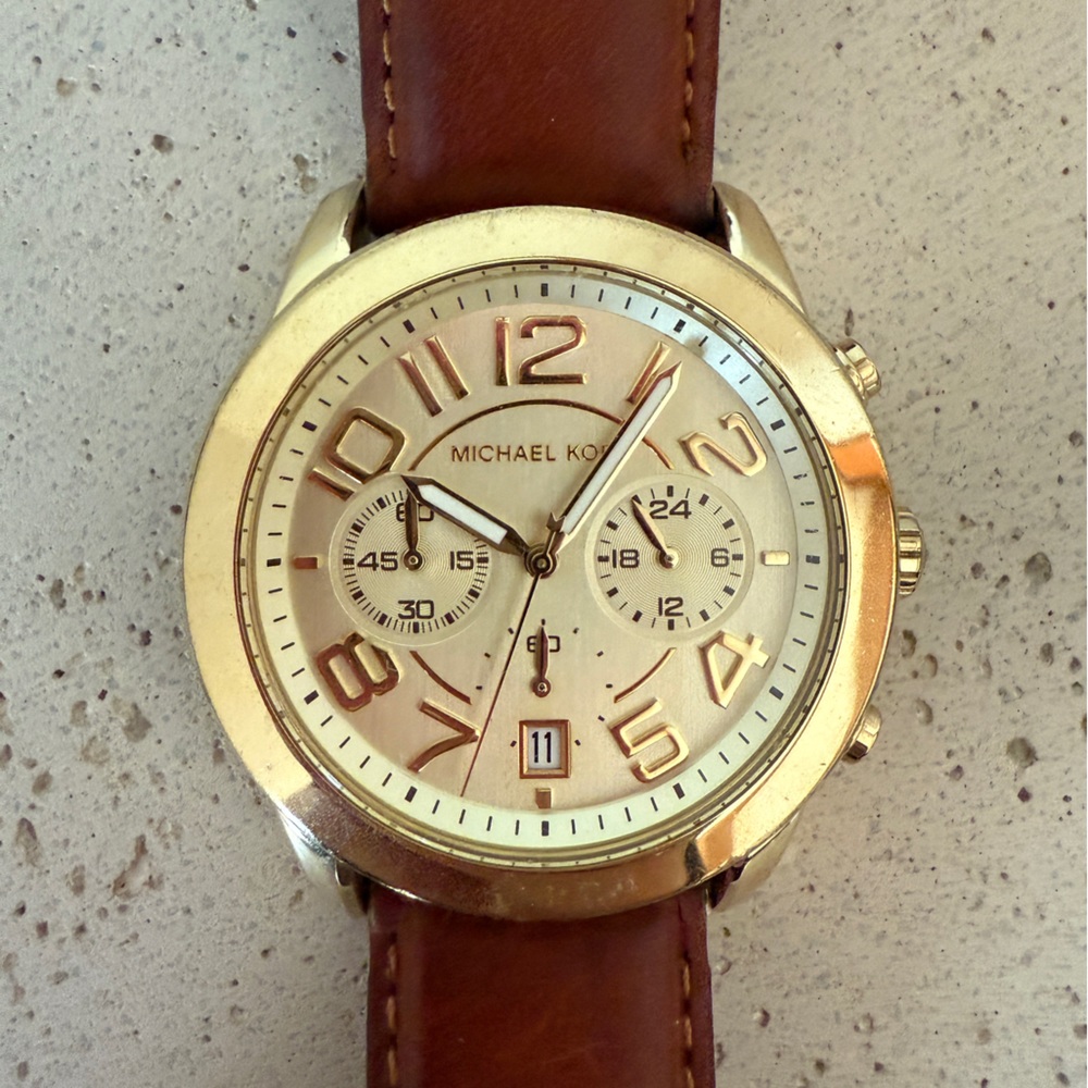 Michael Kors Gold and Tan Chronograph Watch